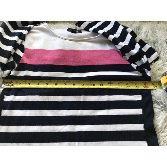 Chaps T shirt Striped 3/4 Sleeve Women's SzM Blue/White Pink Pre-Owned - Picture 5 of 6